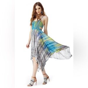 NWOT Sky Rosamary Cut Out Patterned Midi Dress in Green/Blue Size XS